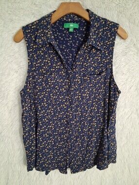 Dip Navy Blue Floral Tank Blouse Large